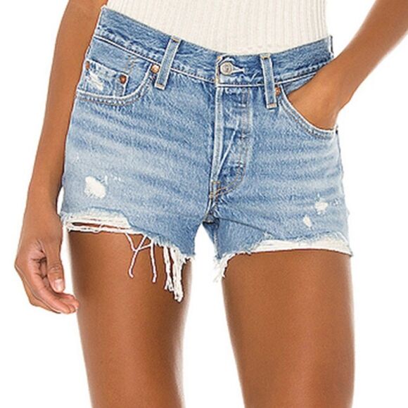 Levi’s Premium 501 Button Fly Destroyed Shorts (Luxorlight) - 31 - Picture 1 of 16